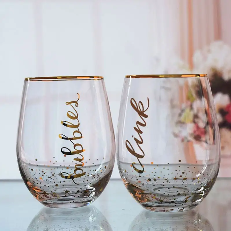 XC Glassware Popular Crystal Lead Free A Glass Of Red Wine with gold rim and decals For Dinner