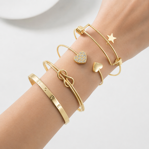 Elegant <b>Letter</b> Love Cuff Bracelet Set Zinc Alloy Gold Silver Color Crystal Rhinestone Heart Flower Infinite 8 Hollow Open - Product Image 6