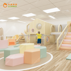 โครงสร้างเล่นในร่มสำหรับเด็กสีพาสเทลโทนไม้ สำหรับธุรกิจเพลย์คาเฟ่ - Product Image 1