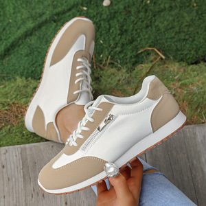 Xuanhui - <span class=keywords><strong>Zapatillas</strong></span> <span class=keywords><strong>Deportivas</strong></span> Casuales para <span class=keywords><strong>Mujer</strong></span>, Cómodas, Transpirables, con Cierre Lateral, <span class=keywords><strong>Cordones</strong></span>, Color Contrastante, Caqui Blanco, Suaves, para Caminar - Product Image 1