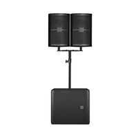 Système de sonorisation avec enceintes Line Array doubles de 10 pouces RM810+SRX81D, caisson de basses actif de 18 pouces, amplificateur intégré de 1500 W et contrôle audio DSP.