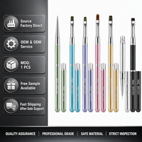 Ensemble de pinceaux à ongles à motifs floraux fins, manche en métal zircon, liner carré, peinture gel UV, logo personnalisé, outils de salon