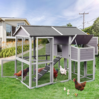 Poulailler moderne en bois de sapin pour l'extérieur, grand format, avec deux nichoirs, enclos en grillage spacieux, toit en bois imperméable, haute qualité pour jardin