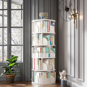 Scaffale rotante in legno a 360 gradi di rotazione salvaspazio per libri illustrati per lo stoccaggio degli studenti a casa - Product Image 5