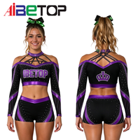 Uniforme de cheerleading personnalisé 2026 All Star en gros à manches longues avec logo couronne, tissu Mystique de compétition avec strass
