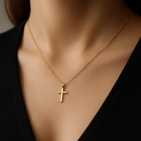 Colgante de Cruz de Oro Amarillo de 14K Hecho a Mano, Joyería Fina Unisex para Mujeres, Hombres y Niños, Regalo Religioso Católico para Comunión