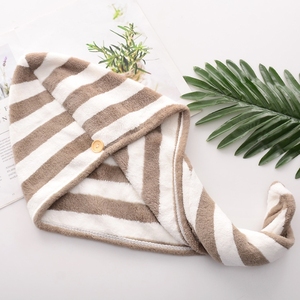 Stripe Microfiber Hair <strong>Towel</strong> Wrap <strong>Rapid</strong> <strong>Drying</strong> <strong>Towel</strong> Hair Turban <strong>Towel</strong> with Buttons - Product Image 4