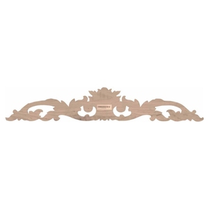 Apliques de Madera Tallados Decorativos, Esquinas Grabadas sin Pintar, con Centro de Hoja Verde Grande y Volutas, Forma de Flor - Product Image 4