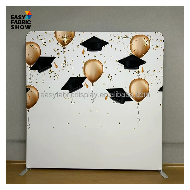 Hot Selling Custom Size Graduate Photo Booth Backdrop Wall Birthday Photography Wood Princess Fabric Straight Backdrop Stand