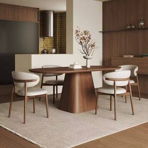 <span class=keywords><strong>Table</strong></span> à manger ovale en bois massif et chaises, salle à manger de style japonais, villa, chaises de salle à manger d'hôtel, emballées à plat - Product Image 3