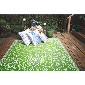 재활용 플라스틱 지역 깔개 녹색 매트 100% 폴리 프로필렌 깔개 캠핑 매트 카펫 야외 파티오 깔개