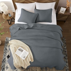 Copriletto Grey trapunta Set di biancheria da letto per tutte le stagioni con 2 cuscini Shams adatti per letto, divano - Product Image 2