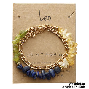 Pulsera de cadena de doble capa de moda Original tejido a mano peridoto lapislázuli nueva pulsera de oro de grava de doce constelaciones - Product Image 5