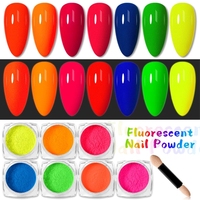 Poudre à ongles néon, Pigment, Fluorescent, acrylique, 12 couleurs/lot, 1 boîte