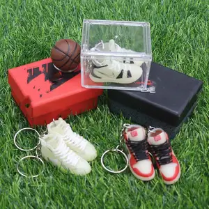Wsnbwye Wholesale 3d Mini PVC Rubber Sneakers Shoe Key Chain Model With Metal Ring Fluorescence Sport Basketball Keychain