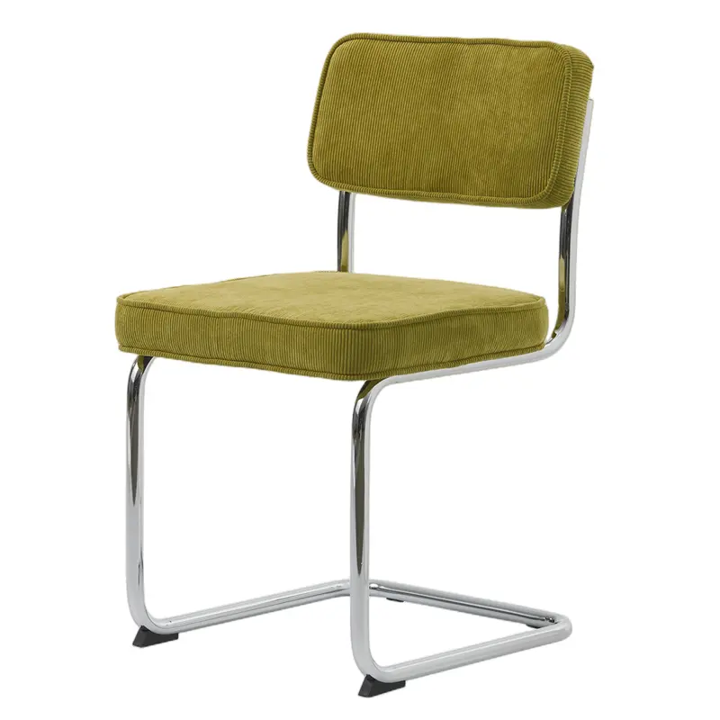 İskandinav krom bacaklar yeşil kadife kumaş yemek sandalyeleri