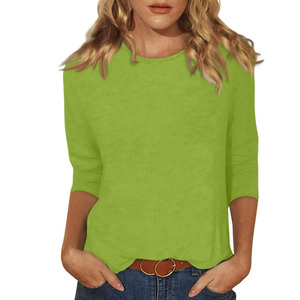 RNSHANGER, blusas y tops para mujer, moda 3/4, manga étnica, Color sólido, cuello redondo, camisetas ajustadas, blusa informal de primavera - Product Image 6