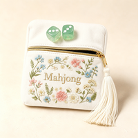 Pochette à dés brodée personnalisée avec fermeture éclair et pompon, plusieurs options de couleurs, logo personnalisé, rangement pour dés de jeu de mahjong et de table