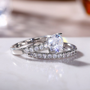 Conjunto de Anillos de Circonia Cúbica para Pareja, Joyería de Compromiso y Boda para Mujer - Product Image 5