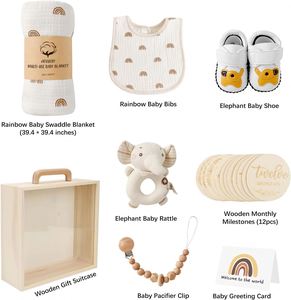 Wholesale Neutral Baby Shower Gift Basket Wooden Gift Box Set <b>Clothes</b> Baby Shower Decorations <b>Boxes</b> Luxury Baby Gift Set Newborn - Product Image 4