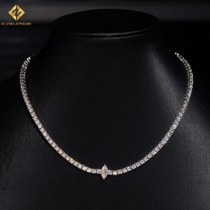 Women's 925 Silver Rhodium Plated Diamond <b>Necklace</b> Marquise Cut 3mm Moissanite Tennis <b>Chain</b> - Product Image 1