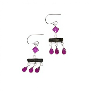 Pendientes de Plata 925 Estilo Étnico con Múltiples Piedras Preciosas, Turmalina Verde y Rubí, Joyería Boho al por Mayor - Product Image 4