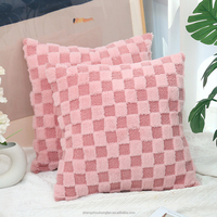 Housses de coussin en fausse fourrure à double point-Décoration intérieure moderne décorative à carreaux pour canapé, canapé, salon