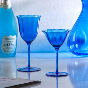 Verres à vin vintage bleus de haute qualité, ensemble de verres en cristal faits à la main, design moderne et simple, verrerie de luxe pour la décoration de fête - Product Image 5