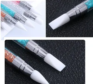 1 pièce Stylo de modelage et de pointillage à double embout en silicone, Pinceaux pour nail art, Outil à manche en strass et cristaux pour manucure gel DIY - Product Image 6