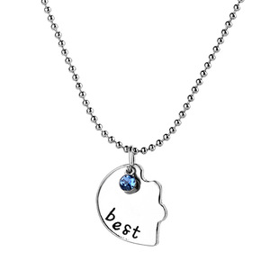 Collana con Ciondolo <span class=keywords><strong>Cuore</strong></span> <span class=keywords><strong>Spezzato</strong></span> in Lega di Zinco, Charm Argento 'Migliori Amici per Sempre' con Cristalli Blu/Azzurro/Rosso - Product Image 4