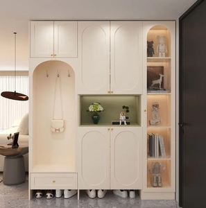 Armoire à chaussures de style crème intégrée avec <span class=keywords><strong>porte</strong></span> haute de <span class=keywords><strong>banc</strong></span> et rangement de la couche de finition pour armoire de porche d'entrée de la maison - Product Image 2