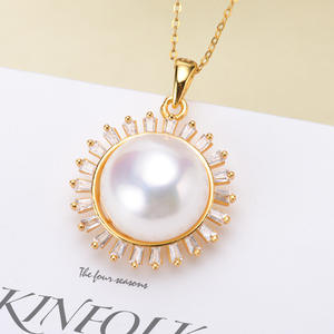 Colgante de Plata S925 con Collar de Girasol Vacío, Accesorios para Perlas DIY, Cuentas Redondas de 11-12 mm, Fornituras de Joyería, Bolsa de Empaque 30278 - Product Image 1