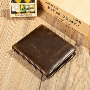 Custom Logo Cards Holder Men Rfid Genuine Leather Wallet 2024 Genuine Leather Bifold Wallet For Man