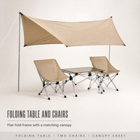 Ensemble de table de pique-nique d'extérieur avec deux chaises et auvent, mobilier de camping pliable pour barbecue et jardin