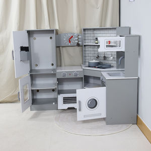 Cuisine en bois pour enfants - Réfrigérateur, lave-linge, four et micro-ondes pour jeu d'imitation avec écrans numériques réalistes - Product Image 6