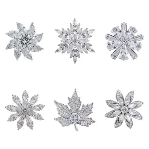 Hot Sale Shiny Zircon snow Flower Alloy Metal Buttons Brooch