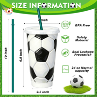Gobelet réutilisable en plastique moderne de 24 oz personnalisable avec couvercle et paille, thème football, cadeau sportif pour hommes et femmes, idéal pour les fêtes et le Nouvel An