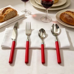 Juego de Cubiertos de Acero Inoxidable 430 de Alta Resistencia, Diseño Clásico, Mango Blanco y Rojo, Acabado Pulido Espejo, para Bodas, Venta al Por Mayor - Product Image 2