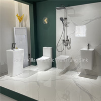 Ensemble de toilettes avec lavabo mural demi-piedestal, fourniture d'usine, céramique sanitaire blanche, lavabo pour se laver les mains, éviers de salle de bain