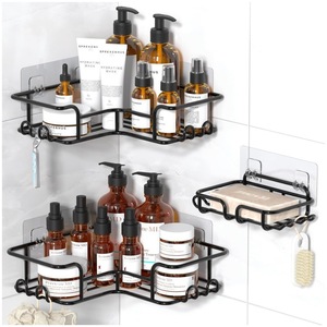 Étagère de rangement triangulaire pour salle de bain, 3 niveaux, à fixer en coin, durable, noir et blanc, pour produits de soins personnels - Product Image 1