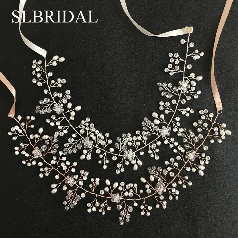 SLBRIDAL Handmade Hot sale Classic Crystal and Pearls Wedding Headpieces Hair Vine Hair accessories Headband Bridal Headdress