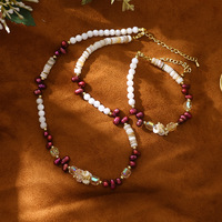 Collier et bracelet en perles de cristal naturel, coquillage violet et perle rouge, bijoux de mode légers et luxueux pour femmes, à porter au quotidien