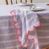Lilas rayure pur lin français lin matériel naturel imprimé Table décor couverture contour bord onglet coin nappe Napery
