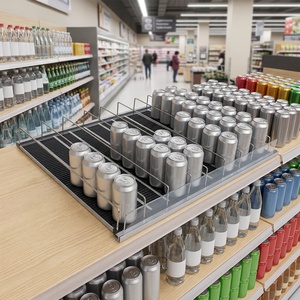 Promotion : Étagère de présentation réfrigérée automatique réglable pour supermarché, avec système de distribution par gravité pour boissons, étagère à rouleaux avec séparateur et système FIFO automatique à l'avant - Product Image 1