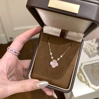 Ensemble de bijoux haut de gamme pour femme : collier, boucles d'oreilles et bracelet à fleur trèfle à quatre feuilles, coquille rose, best-seller