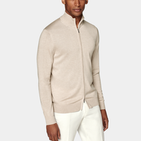 Cardigan Pull Zippé Homme Tricoté Marron Clair Hiver