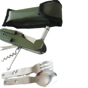 Outil multifonction de survie, couteau, fourchette et cuillère en acier inoxydable avec étui, équipement de camping en plein air - Product Image 5
