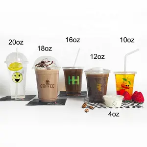 Compostable biyobozunur çevre dostu 150ml/200ml/350ml/425ml/700ml/16oz cafe suyu kabarcık buz soğuk içecek şeffaf bio pet plastik bardak