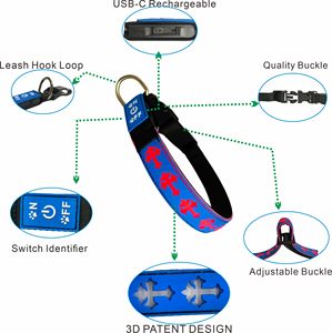 Hot Selling Comfortable Rubber Polyester Webbing 3D <b>Dog</b> Paw Pattern USB Rechargeable Pet LED <b>Collar</b> - Product Image 3