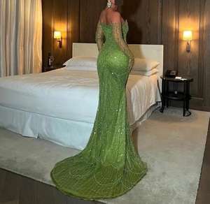 مخصص أخضر مطرز بشدة الدانتيل حورية البحر الفاخرة الزفاف بريق الترتر أنيقة مقاس كبير فستان الزفاف - Product Image 3